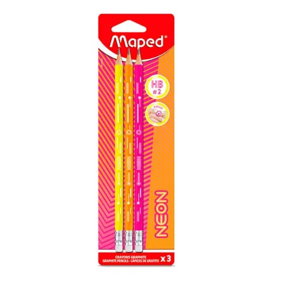 Lápis preto Nr.2 com borracha Neon 3 unid 851710ZV Maped