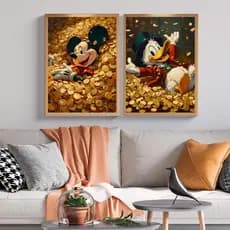 KIT 2 Quadros Decorativos DINHEIRO, MICKEY E TIO PATINHAS - Decoraçao Quarto ou Sala