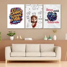 KIT 3 Quadros Decorativos - Jesus - Decoração Quarto ou Sala