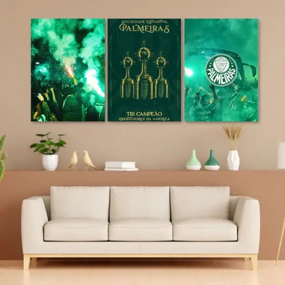 Kit 3 Quadros Decorativos - PALMEIRAS - Verdão - Quadro Decorativo Quarto ou Sala