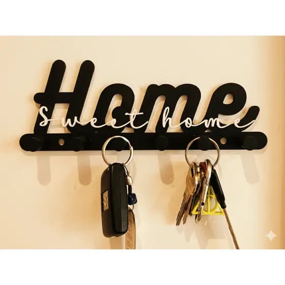 Porta Chaves Decorativo “Home Sweet Home” com 5 Ganchos – Parede | Impressão 3D
