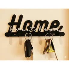Porta Chaves Decorativo “Home Sweet Home” com 5 Ganchos – Parede | Impressão 3D
