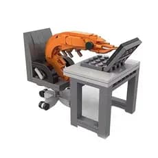 Blocos de montar camarão sentado na frente do computador 8,6cm, meme camarão, tipo lego