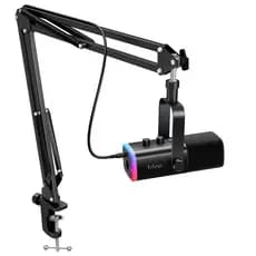 Microfone FIFINE AM8 Dinâmico com Braço Articulado Preto, microfone gamer para jogos e podcast com rgb preto branco