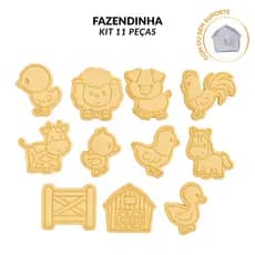 KIT 11 PEÇAS DE FAZENDINHA CORTADOR BISCOITO MARCADOR CARIMBO MOLDE