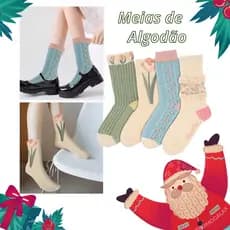 4 Pares de Meias Femininas Bela Flor Tulipa Finas Personalizadas De Algodão De Renda - Adulto
