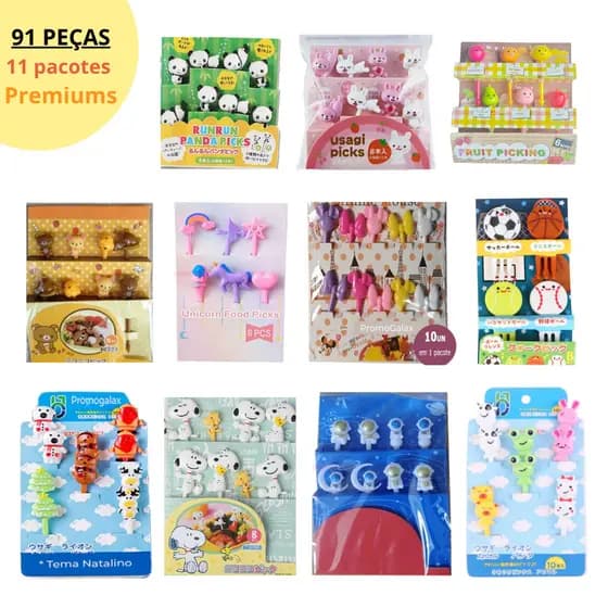 Kit Premium com 91 peças Jogo Garfinho Petisco Para Frutas Palitinhos Infantis