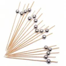 100 Palitos De Bambu Descartáveis Para Petiscos-Pérola Prata