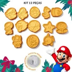 KIT 13 PEÇAS DO MARIO CORTADOR BISCOITO MARCADOR CARIMBO MOLDE