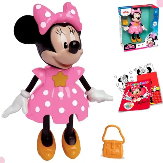 Boneca Minnie Conta História Fala Frase Brinquedos de Meninas Elka + Revistinha de Colorir Presente