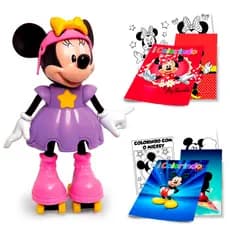 Boneca Minnie Patinadora Fala Frase Brinquedos para Menina Infantil Elka + Revistas para Colorir
