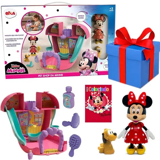 Kit Medico Infantil Maleta Minnie Pet Shop Brinquedos de Menina Revista de Colorir Embalado Presente