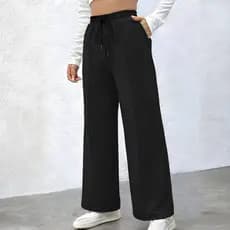 Calça Moletom Feminina Wide Leg Pantalona Cintura Alta Confortável Moda Gringa Casual