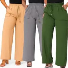 Calça Pantalona Feminina Duna Cintura Alta Bolso Visível Não Transparente P-M-G-GG