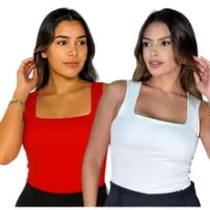 Kit 2 Regata Feminina Ribana Canelada Decote Quadrado Forro Duplo Não Transparente Tamanhos M G GG G1