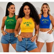 Cropped Regata Brasil Feminina Ribana 100% Algodão Blusa Estilosa Torcida Brasil Copa do Mundo 2026