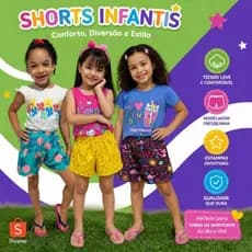 Kit 5 Shorts Infantil Feminino Menina Confortável | Tamanho 2 4 6 8 | Roupa Infantil