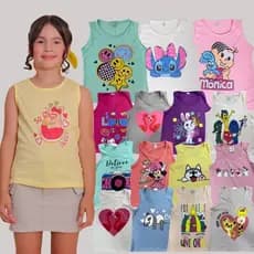 Kit 10 Regata Infantil Menina 100% Algodão | Tamanhos 2 a 8 Anos | Roupa Infantil Feminina