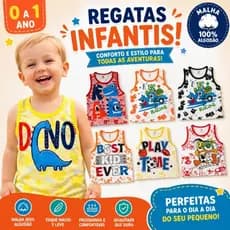 Kit 5 Regata Bebê Masculino 0 a 1 Ano Algodão Infantil Estampada Roupa de Verão