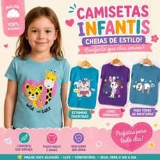 Kit 5 Camisetas Infantil Feminina Manga Curta Estampada – Malha Confortável 100% Algodão | Tam 2 ao 8