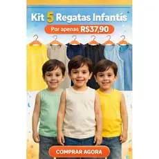 🧒👕 KIT COM 5 REGATAS INFANTIS LISAS – 100% ALGODÃO do 2 ao 8 anos
