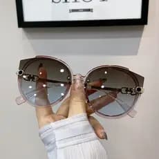 Novo Vintage Olho De Gato Redondo Óculos De Sol Feminino Versão Coreana Metal Sem Aro Gradiente Luxo Tons UV400