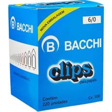 Clips de papel Bacchi 500g 6/0 C/220un Galvanizado - Organização escritório