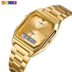 SKMEI 1612 3 Time Fashion Mens Clock Relógio De Pulso Digital Crono De Aço Inoxidável Homens Mulheres À Prova D'água Hora De Alarme Macho Feminino