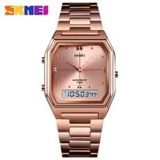 SKMEI Relógio De Quartzo De Luxo Para Mulher , Aço Quadrado , À Prova D'água , Tempo Duplo , Esporte , Lazer , Digital , Menina , Relógios De Pulso Femininos 1612 1381 1647