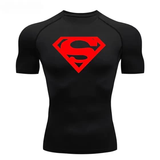 Camisa De Compressão SUPER-HOMEM MANGA CURTA Treino Ginástica Camiseta Esportiva
