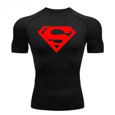 Camisa De Compressão SUPER-HOMEM MANGA CURTA Treino Ginástica Camiseta Esportiva