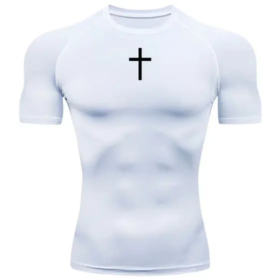 Camisa De Compressão CRUZ Manga Curta Treino Ginástica Camiseta Seca Rápido