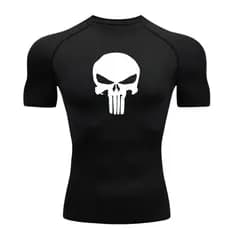 Camisa De Compressão Caveira Manga Curta Treino Ginástica Camiseta Esportiva Seca Rápido