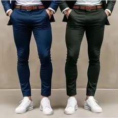 Kit 2 Calça Alfaiataria Masculina Sarja Esporte Fino Chino com Lycra