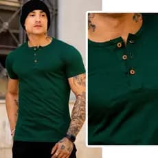Camiseta Masculina Henley Camisa Gola Padre c/ 3 Botões