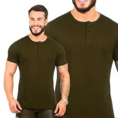 Camiseta Henley Masculina Camisa Gola Padre Malha + Grossa