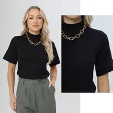 T-Shirt Feminina Camiseta Lisa Gola Alta Blusa 100% Algodão