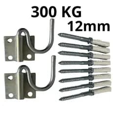 Kit Gancho Suporte de rede dormir Reforçado Armador Rede Descaso Aço Com 8 Parafusos E Buchas 12 mm