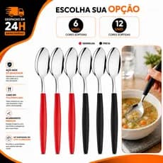 Kit 6/12 Jogo De Colher Inox Cabo De Plástico A Melhor Qualidade Para Sopas Caldos Mesa Cozinha Talher Utensilio Cozinha