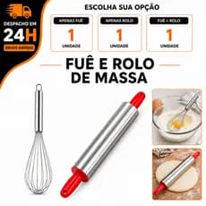 Rolo De Massa E Fue Fouet Inox Resistente Para Massas Pães Bolos Batedor De Ovos Linha Premium