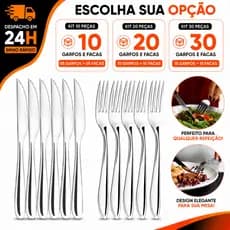 Kit 10/20/30 Conjunto Garfo E Faca Talheres Inox Premium Talher Resistente Bar Lanchonete Restaurante Cozinha