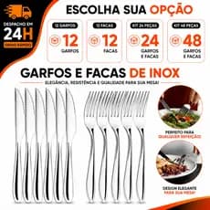 Kit 12/24/48 Conjunto Garfo E Faca Talheres Inox Premium Talher Resistente Bar Lanchonete Restaurante Cozinha