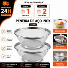 Cesto Cesta De Inox Escorredor 28CM 1 ou 2 Para Lavar Cozinhar Alimentos A Vapor Arroz Legumes Frutas Massas Resistente