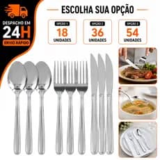 Conjunto 18/36/54 Talheres Inox Premium Garfo Faca E Colher Talher Refeição Lanchonete Restaurante Buffet