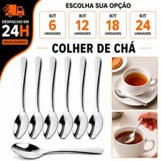 Kit 6/12/18/24 Colher De Cha 100% Inox Resistente Para Café Chá Chocolate Quente Qualidade Premium