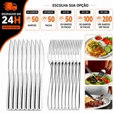 Kit 50/100/200 Conjunto Garfo E Faca Talheres Inox Premium Talher Buffet Resistente Lanchonete Restaurante Cozinha