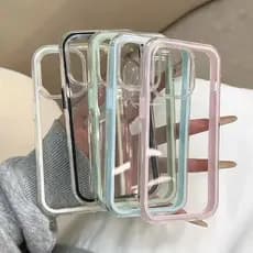 Macaron Doce Cor Quadro Caso De Telefone Para iPhone 17 16 15 14 13 12 11 Pro Max 16 Plus Capa Traseira Transparente