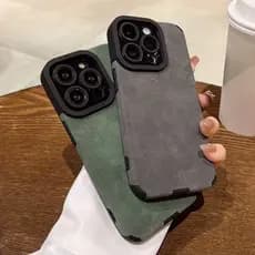 Capa De Telefone De Pele De Cordeiro De Couro De Luxo Para iPhone 17 16 15 14 13 12 11 Pro Max Fosco Camurça Macia Amort