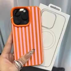 Colorido Listrado Minimalista Lichia Padrão Caso Para iPhone 17 16e 15 14 13 12 11 Pro Max Plus XR XS Capa