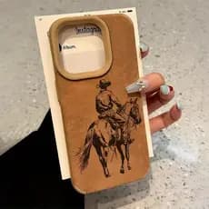 Cowboy Cavaleiro Cavalo Design Caso De Couro Falso Para iPhone 17 16 15 14 13 12 11 Pro Max Plus XS Capa Macia